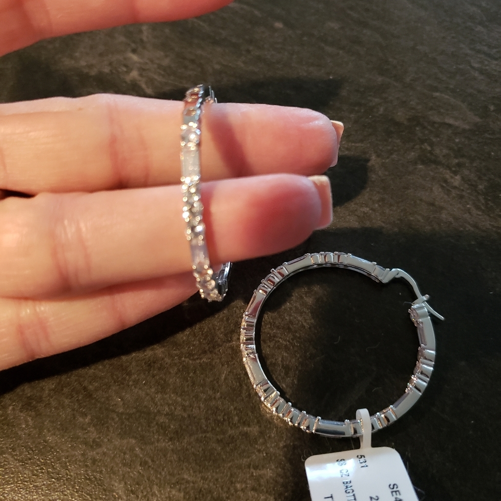 Tiara Fuzion Inside Outside CZ Hoop Earrings 925